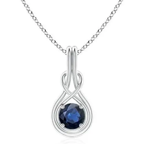 Round Sapphire Solitaire Infinity Knot Pendant Necklace in Silver (4mm Blue Sapphire) Round Sapphire Solitaire Infinity Knot Pendant Necklace in Silver (4mm Blue Sapphire)