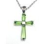 P0157 Cross Mt St Helens Green Helenite May Birthstone Sterling Silver Pendant