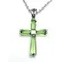 P0157 Cross Mt St Helens Green Helenite May Birthstone Sterling Silver Pendant