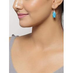 Solid 925 Sterling Silver Natural Larimar Dangle Earrings 1.50''