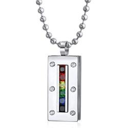 Bling Jewelry Personalized Engrave Colorful Gay Pride CZ Rainbow LGBTQ Dog Tag Pendant Necklace Men Women Silver Tone Stainless Steel