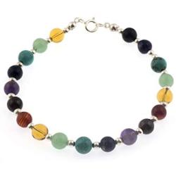 925 Sterling Silver Seven (7) Chakra Natural Healing Gemstone Beads 6 mm Bracelet 7.5 Inches