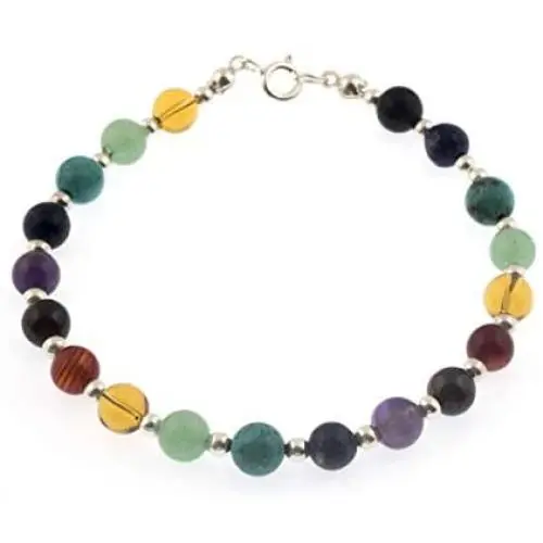 925 Sterling Silver Seven (7) Chakra Natural Healing Gemstone Beads 6 mm Bracelet 7.5 Inches
