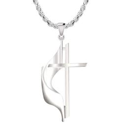 US Jewels Ladies 925 Sterling Silver Polished 30mm Methodist Cross Pendant Necklace, 18in to 24in