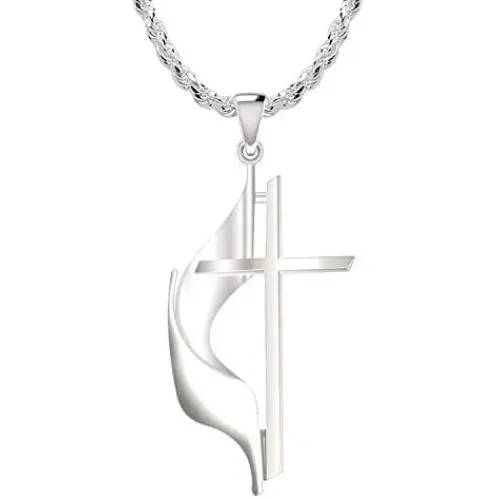 US Jewels Ladies 925 Sterling Silver Polished 30mm Methodist Cross Pendant Necklace, 18in to 24in US Jewels Ladies 925 Sterling Silver Polished 30mm Methodist Cross Pendant Necklace, 18in to 24in