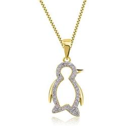 TJD 1/8 Carat Natural Diamond 10K White Gold Baby Penguin Pendant Necklace (H-I Color, I2 Clarity)