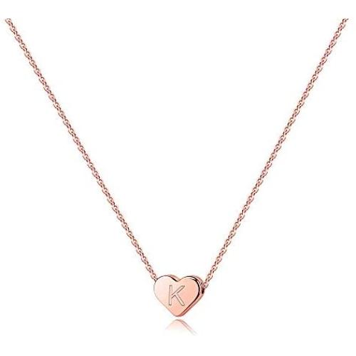 Turandoss Tiny Heart Initial Necklaces for Girls - 14K Rose Gold Filled Heart Pendant Handmade Dainty Heart Letter Initial Necklaces for Teen Girls Kids Jewelry Gifts