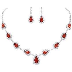 UDORA Silver Blue Red Teardrop Necklace Earrings Jewelry Set Wedding Party Prom