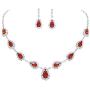 UDORA Silver Blue Red Teardrop Necklace Earrings Jewelry Set Wedding Party Prom