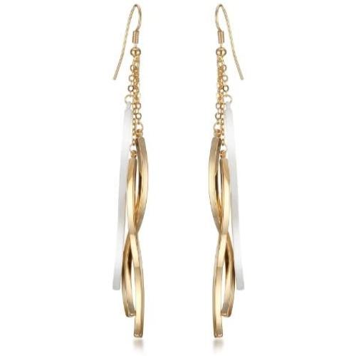 Gemini Womens Jewelry 18K Gold White Color Long Dangle Drop Earring Gm009 , Size: 4 inches