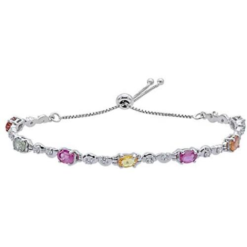 925 Sterling Silver Fancy Sapphire Tennis Bracelets for Women Birthstone Gemstone Jewelry 4.60 CTTW