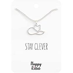 Happy Kisses Fox Necklace – “Stay Clever” Message Pendant – Cute Charm Gift for Any Women or Kid Who Loves Foxes