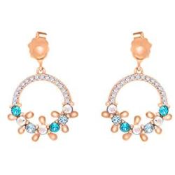 AOBOCO Circle Earrings Sterling Silver Simulated Aquamarine Earrings Embellished with Multicolor Crystals from Austria, Hypoallergenic Rose Gold Earrings, Fine Flower Jewelry Gifts for Women