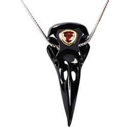 Skullis Necklace of Gemstone Carved Crystal Raven Skull Pendant, for Men and Women. Skull Jewelry.