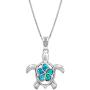 Honolulu Jewelry Company Sterling Silver Turtle Necklace Pendant with Simulated Blue Opal Flower 18'' Box Chain