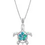 Honolulu Jewelry Company Sterling Silver Turtle Necklace Pendant with Simulated Blue Opal Flower 18'' Box Chain Honolulu Jewelry Company Sterling Silver Turtle Necklace Pendant with Simulated Blue Opal Flower 18'' Box Chain