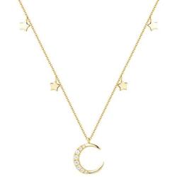 Agvana Gold Plated Sterling Silver Moon and Star Necklace for Women Cubic Zirconia CZ Dainty Necklace Fashion Jewelry Birthday Christmas Gifts for Her Teens Girls with Gift Box, 14.6+3 Inch Extender