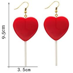 Cute Heart Lollipop Candy Color Simulation Food Dangle Earring for Women Girl Funny Jewelry-Red