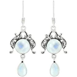 Natural Moonstone Lapis Malachite earrings Two Stone 925 Silver Overlay handmade Dangle Earrings for Women