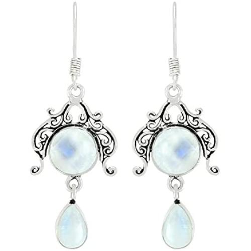 Natural Moonstone Lapis Malachite earrings Two Stone 925 Silver Overlay handmade Dangle Earrings for Women