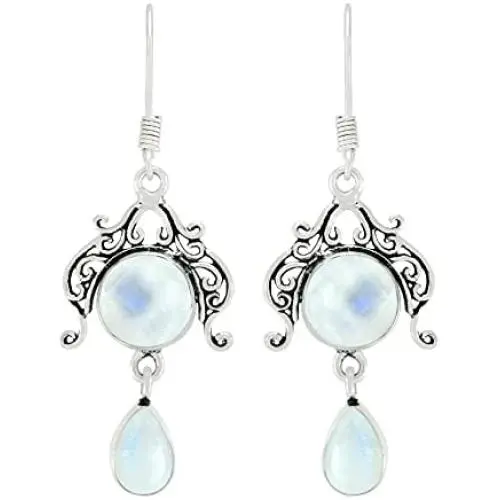 Natural Moonstone Lapis Malachite earrings Two Stone 925 Silver Overlay handmade Dangle Earrings for Women Natural Moonstone Lapis Malachite earrings Two Stone 925 Silver Overlay handmade Dangle Earrings for Women
