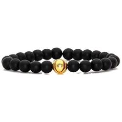 Nsitbbuery Fashion Alloy Baseball Bangle 8MM Matte Agate Lava Rock Beads Bracelet
