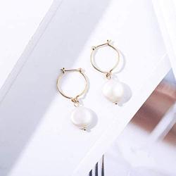 PengJin Womens pearl drop earrings, hypoallergenic copper, nature fashionable and elegant jewelry, suitable for girls birthday wedding