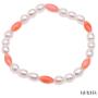 JYX Pearl Jewelry Set Beautiful 5×6.5mm White Rice-shape Freshwater Pearl with Pink Mini Coral Beads Necklace Bracelet Set