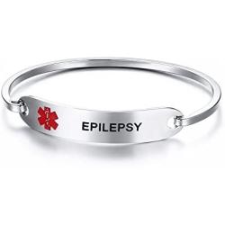 VNOX Epilepsy Bracelet Stainless Steel Medical Alert ID Bangle Bracelet 7.5''