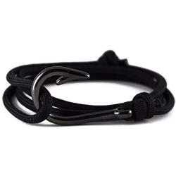 Riptide Vibes Adjustable Fish Hook Bracelet - Made in USA with 550 Military Paracord - 15% Donated to Marine Wildlife Conservation - Silver or Black Hook