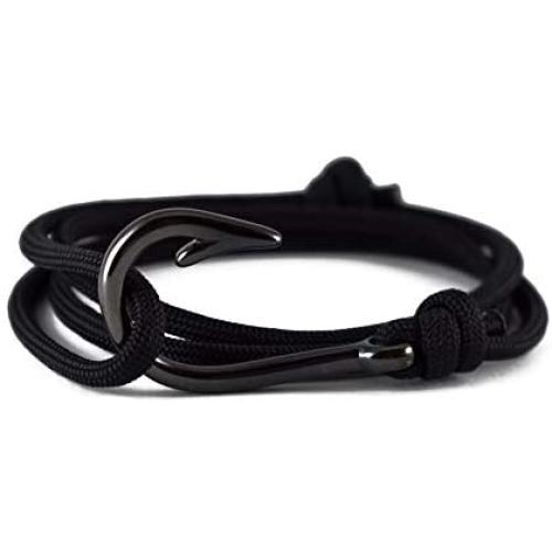 Riptide Vibes Adjustable Fish Hook Bracelet - Made in USA with 550 Military Paracord - 15% Donated to Marine Wildlife Conservation - Silver or Black Hook