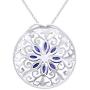 Jewel Zone US 925 Sterling Silver Simulated Blue Sapphire & Natural Diamond Filigree Medallion Pendant Necklace