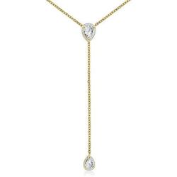 espere CZ Pear Drop Lariat Necklace 16'' with 2.75'' Y Drop Adjustable, 3 Colors Available