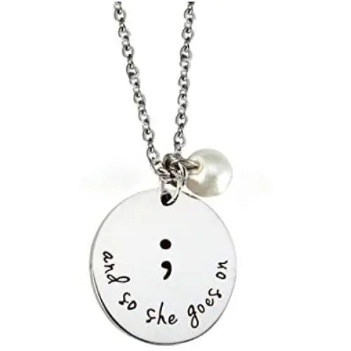 JOYID and So She Goes On Semicolon Necacek Stainless Steel Imitate Pearl Semi Colon Inspirational Neckalce for Women Girls Gifts JOYID and So She Goes On Semicolon Necacek Stainless Steel Imitate Pearl Semi Colon Inspirational Neckalce for Women Girls Gifts