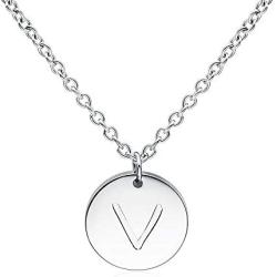 THREE KEYS JEWELRY Stainless Steel Initial Necklaces Gold Silver Tone Alphabet 12mm / 0.47 Inches Tiny Disc Pendant Initial Necklace for Women Girls