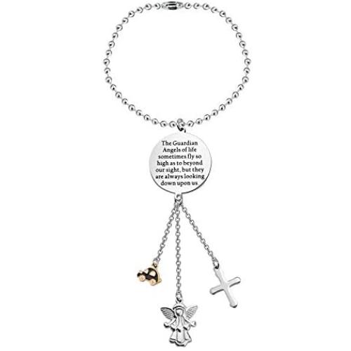 SEIRAA Guardian Angel Metal Cross Mirror Dangle Car Charm The Guardian Angels are Always Looking Down Upon Us Drive Safely Rear View Mirror Hanging Ornaments