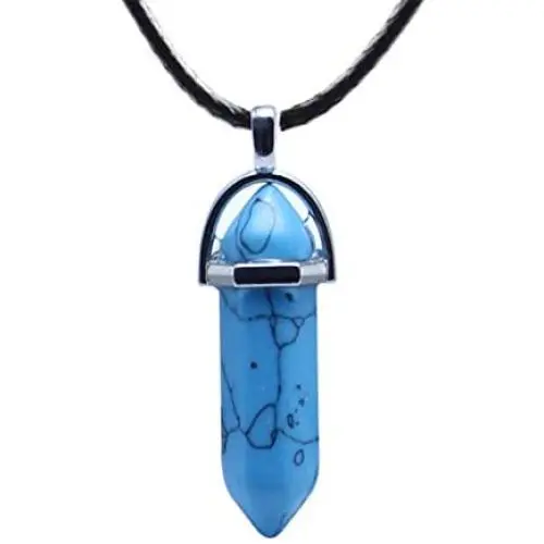 Anglacesmade Bullet Shape Gemstone Choker Necklace Hexagonal Pointed Reiki Chakra Pendant Leather Necklace Bohemian Jewelry for Women and Girls (Blue Turquoise) Anglacesmade Bullet Shape Gemstone Choker Necklace Hexagonal Pointed Reiki Chakra Pendant Leather Necklace Bohemian Jewelry for Women and Girls (Blue Turquoise)