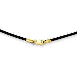 Solid 14k Yellow Gold 1.5mm Black Leather Cord Necklace Chain - with Secure Lobster Lock Clasp