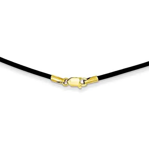 Solid 14k Yellow Gold 1.5mm Black Leather Cord Necklace Chain - with Secure Lobster Lock Clasp Solid 14k Yellow Gold 1.5mm Black Leather Cord Necklace Chain - with Secure Lobster Lock Clasp