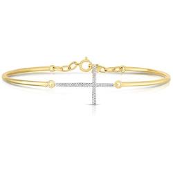 Femme Luxe 0.10 ct. Cross Diamond Bangle in Gold Plated Sterling Silver, Hypoallergenic, Gift Ready
