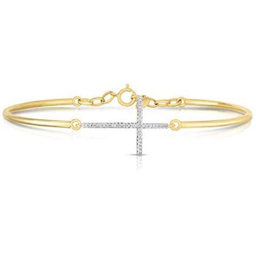 Femme Luxe 0.10 ct. Cross Diamond Bangle in Gold Plated Sterling Silver, Hypoallergenic, Gift Ready
