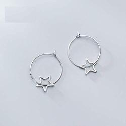Wire Hoop Star Lucky Dangle Drop Earrings S925 Sterling Silver for Women Teen Girls Sensitive Ear Minimalist Dangling Hypoallergenic Lightweight Geometric Hoops 20mm Gifts for Birthday Daughter Bff