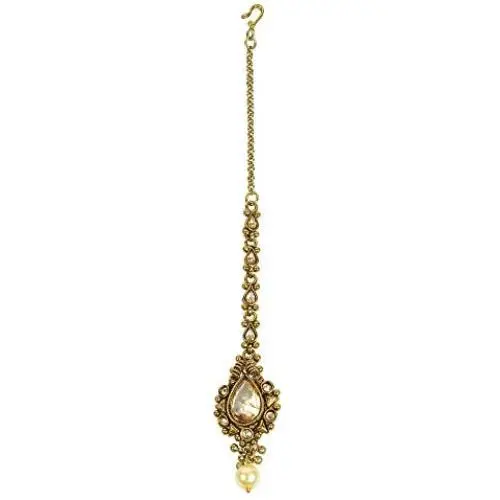 MUCH-MORE Sleek Design Gold Plated Maang Tikka for Girls & Kids & Women