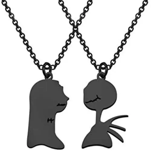 ENSIANTH The Nightmare Before Christmas Inspired Gift Jack Sally Charm Necklace Couple Gift Set Halloween Jewelry ENSIANTH The Nightmare Before Christmas Inspired Gift Jack Sally Charm Necklace Couple Gift Set Halloween Jewelry