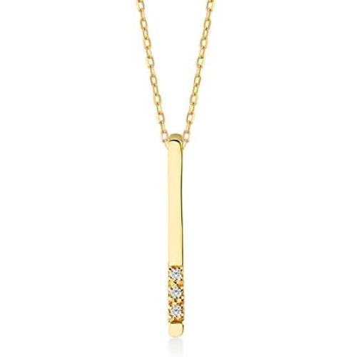 Gelin 14k Solid Gold 0,01 ct Genuine Diamond Vertical Bar Pendant Chain Necklace for Women, 18'' - Minimalist Jewelry for Women