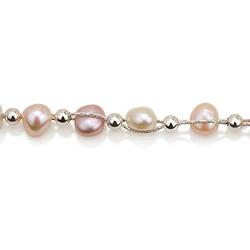 Entwined Cultured Pearl and Sterling Silver Beads 17.7'' Chain Necklace or 7.3'' Bracelet with Bonus Sterling Pearl Studs