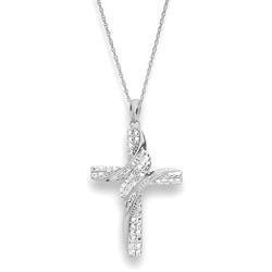 NATALIA DRAKE 1/20 Cttw Diamond Accent Cross Shape Necklace for Women in Rhodium Plated Sterling Silver (Color I-J/Clarity I2-I3)