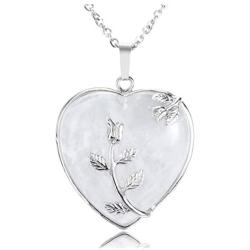 Top Plaza Natural Healing Crystals Heart Pendant Necklaces Reiki Quartz Gemstone Jewelry for Womens Girls
