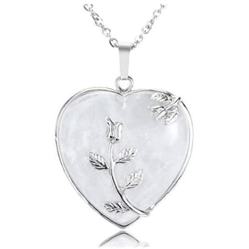 Top Plaza Natural Healing Crystals Heart Pendant Necklaces Reiki Quartz Gemstone Jewelry for Womens Girls