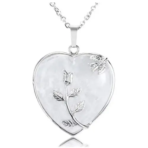 Top Plaza Natural Healing Crystals Heart Pendant Necklaces Reiki Quartz Gemstone Jewelry for Womens Girls